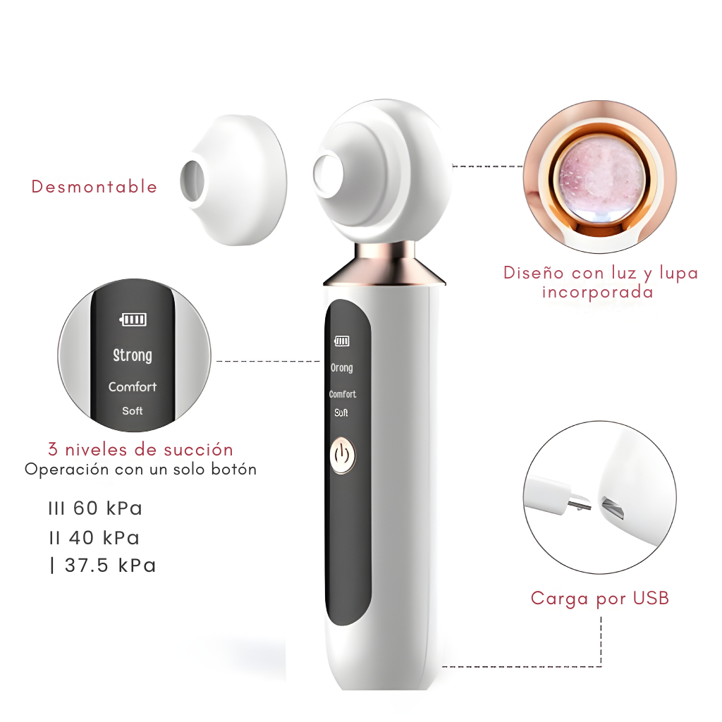 ✨ Aspirador de Poros con Lupa 50× y Luz LED.