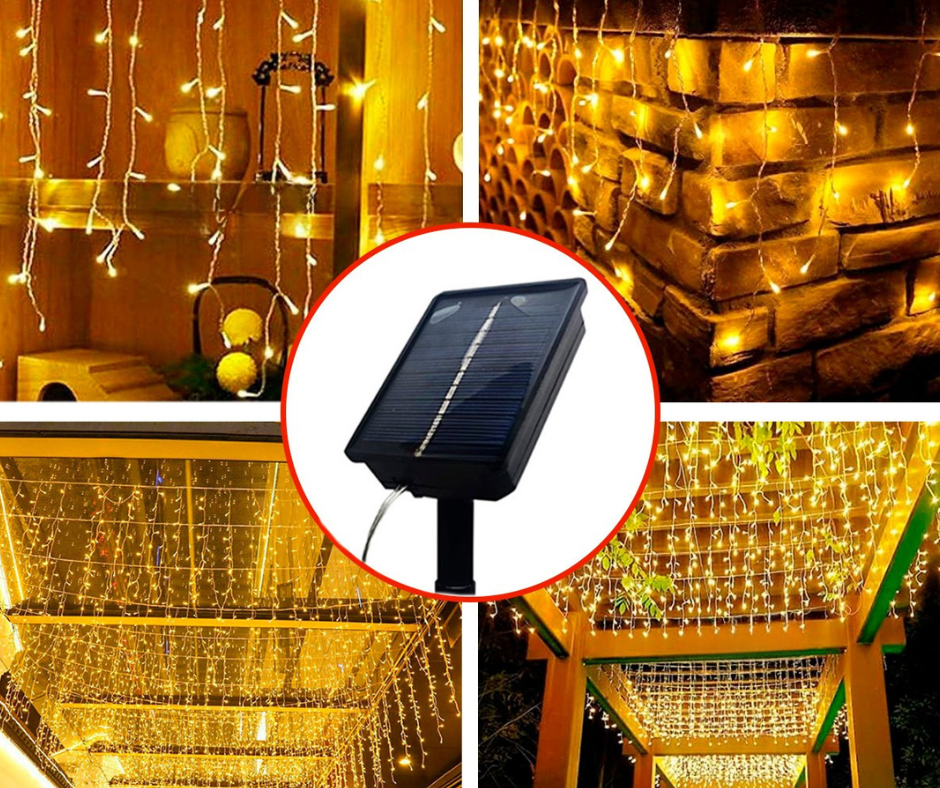 ✨ Cortina de Luces LED Navideñas con Panel Solar