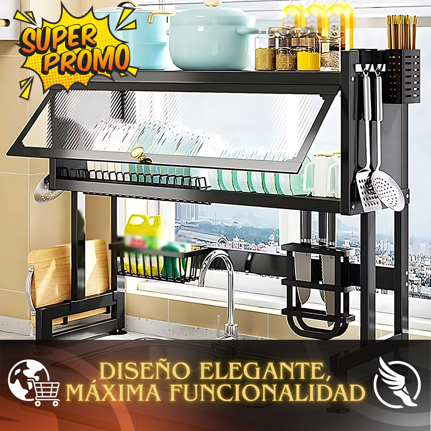 KitchenFlow Prime™ – Escurridor de Platos Multifuncional.