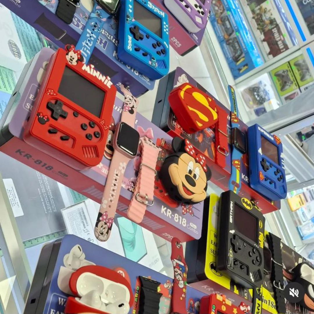 🩷 KIT DE REGALO 4 EN 1 para niños smartwatch+gamebox+audifonos!