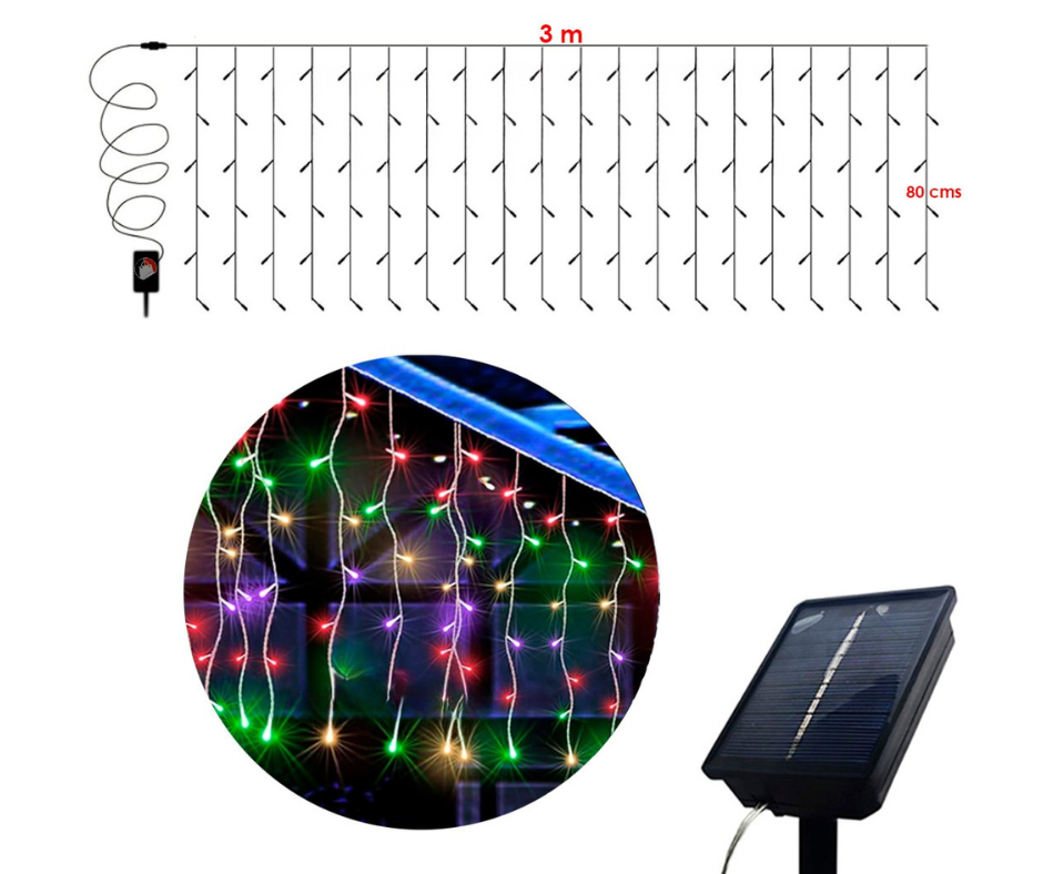 ✨ Cortina de Luces LED Navideñas con Panel Solar
