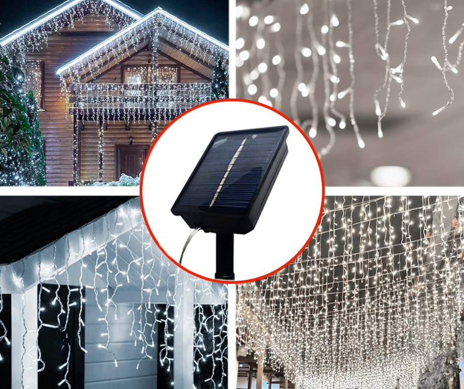 ✨ Cortina de Luces LED Navideñas con Panel Solar