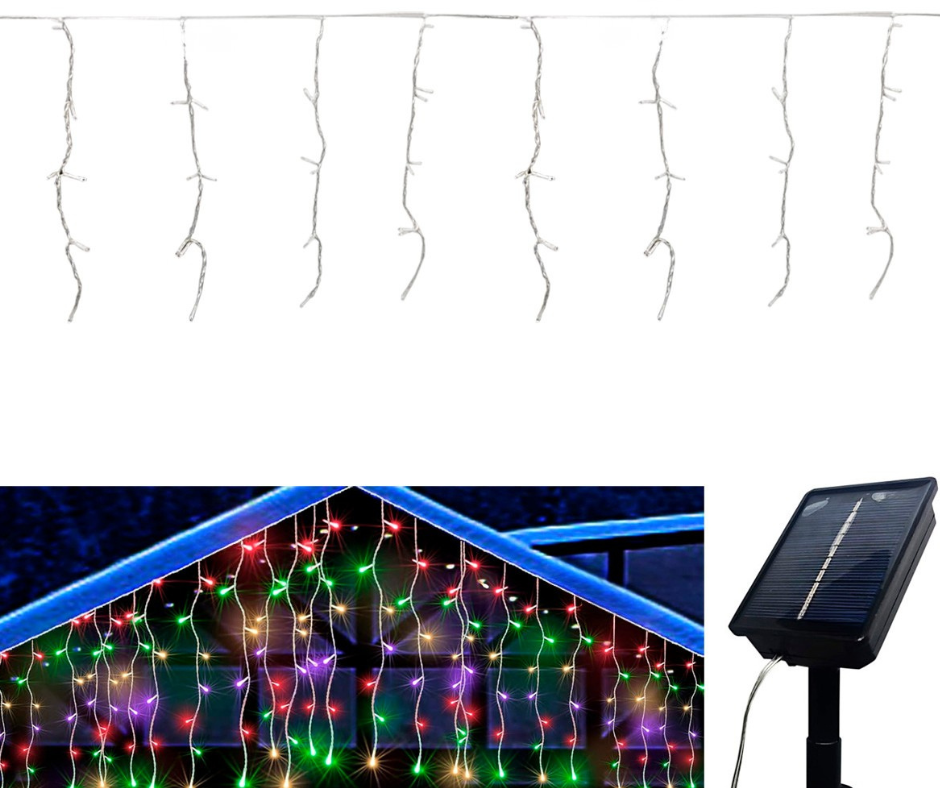 ✨ Cortina de Luces LED Navideñas con Panel Solar