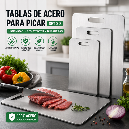 Pack de 3 Tablas Higiénicas de Acero Inoxidable.