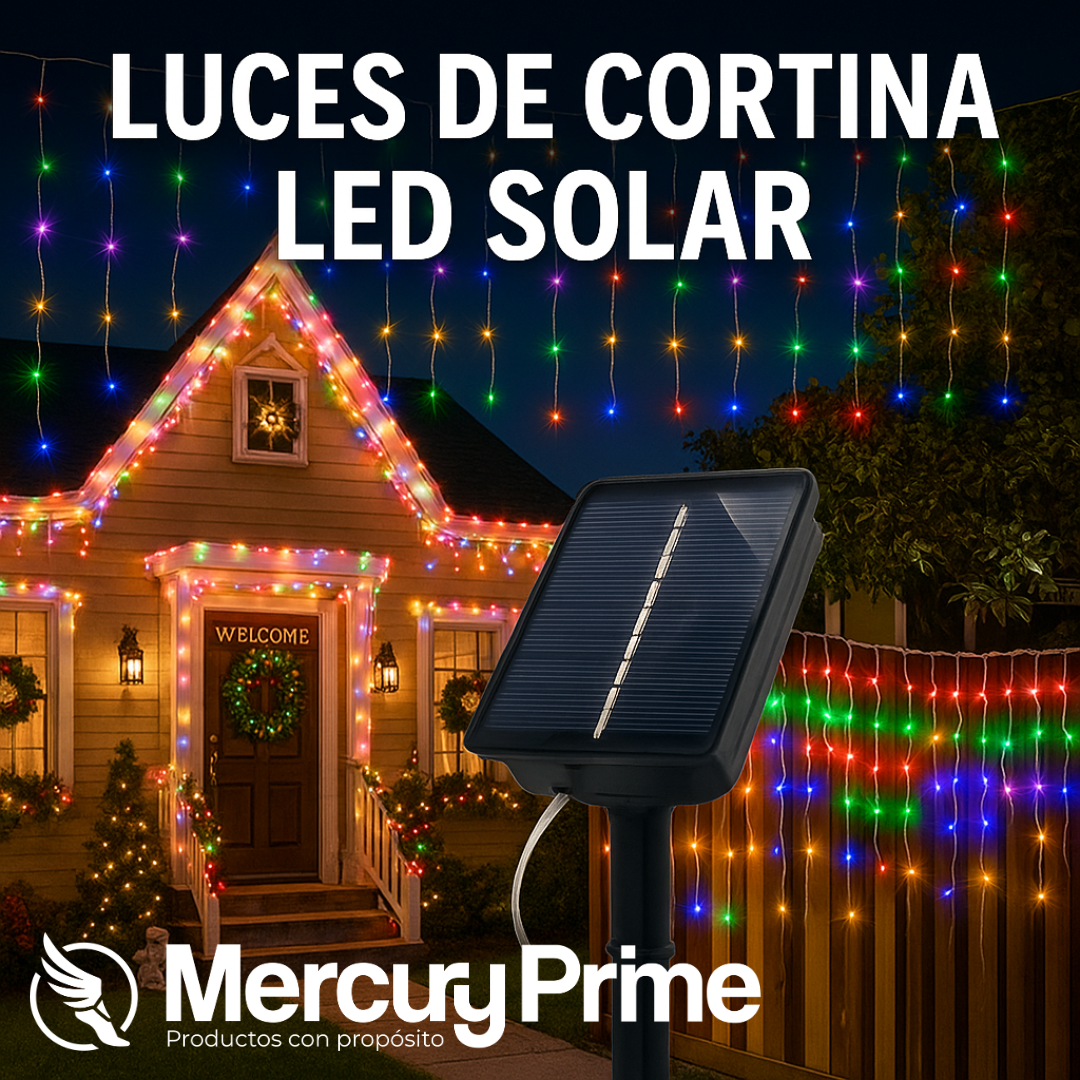 ✨ Cortina de Luces LED Navideñas con Panel Solar