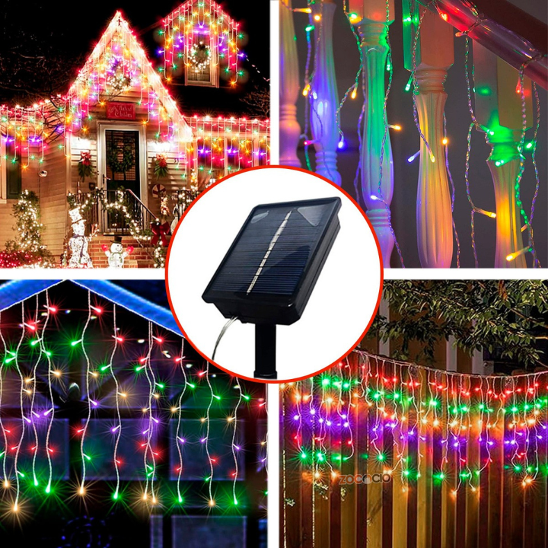 ✨ Cortina de Luces LED Navideñas con Panel Solar