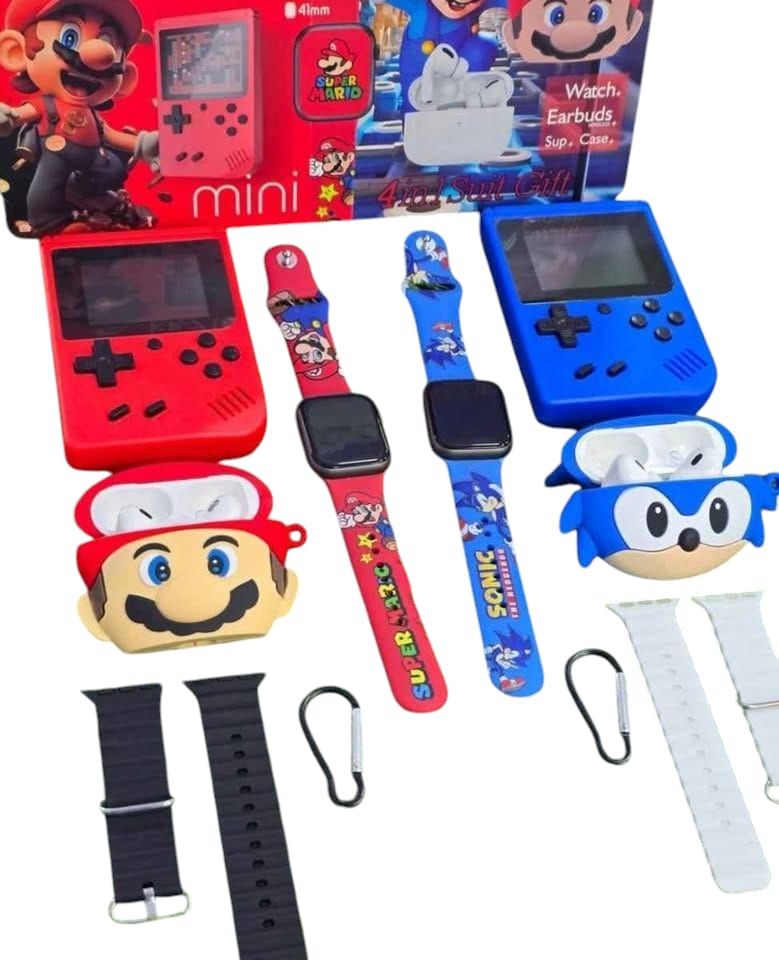 🩷 KIT DE REGALO 4 EN 1 para niños smartwatch+gamebox+audifonos!