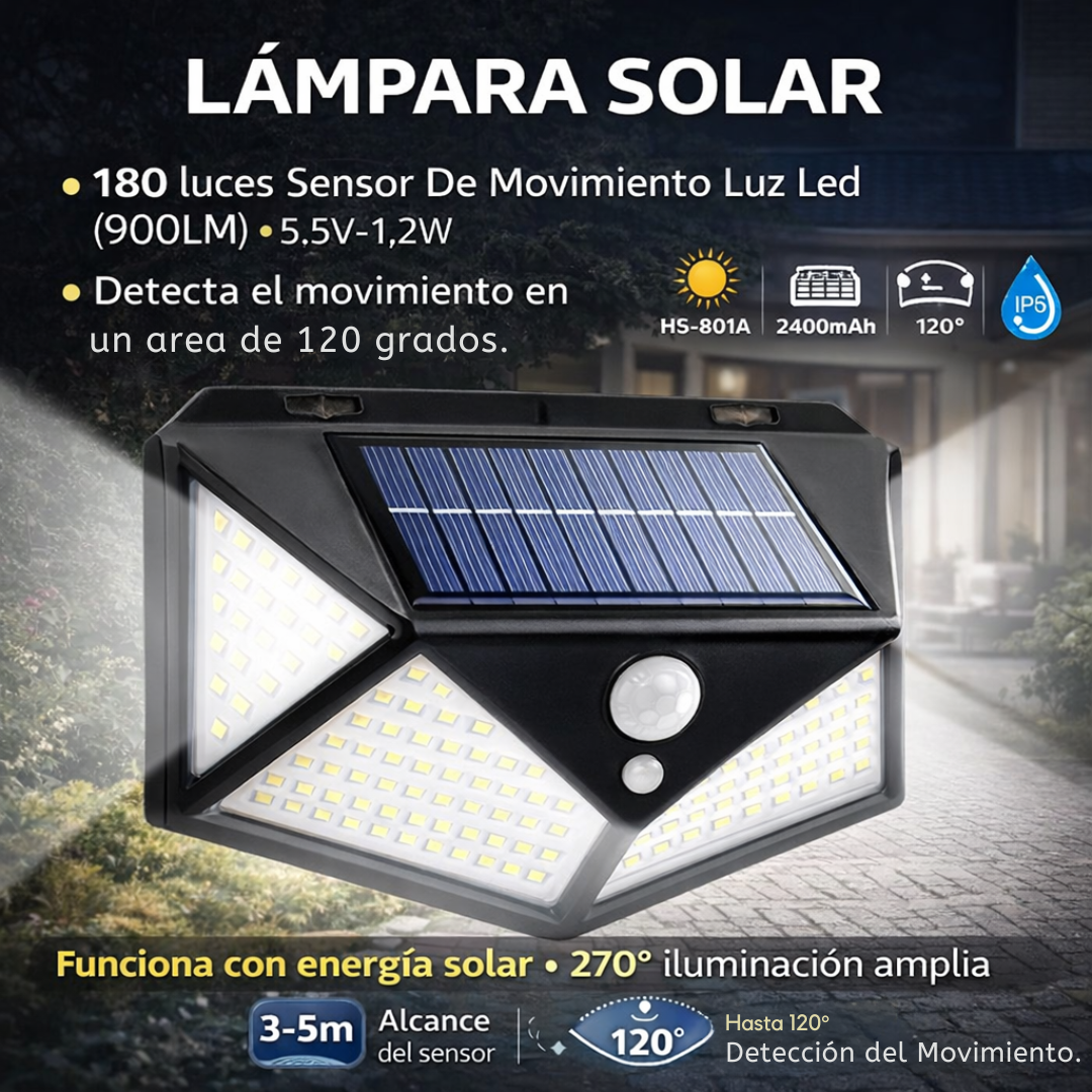 💡 Lámpara Solar LED con Sensor de Movimiento (900 LM).